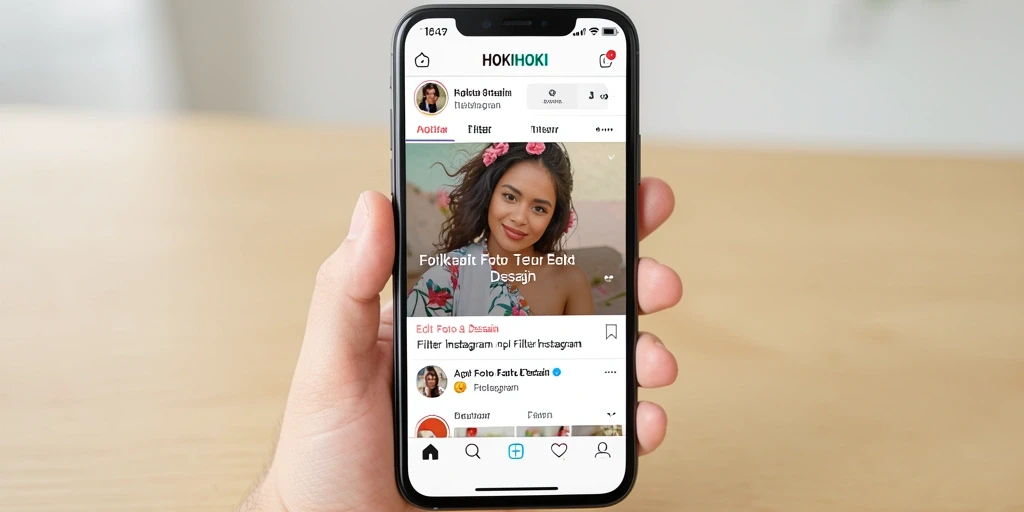 Antarmuka HOKIHOKI menampilkan berbagai pilihan filter dan efek yang menarik.