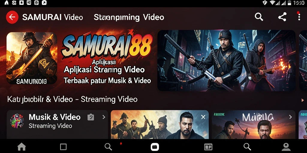 Tampilan antarmuka aplikasi SAMURAI88 yang menarik untuk Streaming Video.