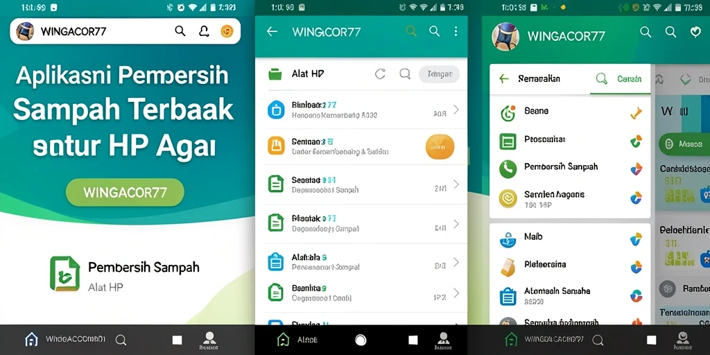 Antarmuka utama <strong>WINGACOR77</strong>, menampilkan fungsi pembersihan sampah dengan jelas.